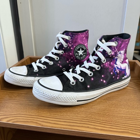 Unicorn Satin High Top Converse Men5/Women7, Galaxy Unicorn Converse - Picture 3 of 7
